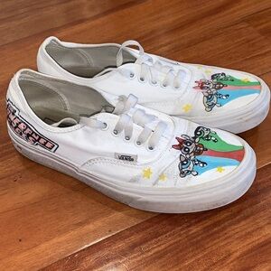 Vans Kids White Sneakers with custom Cartoon shoes size 8.5